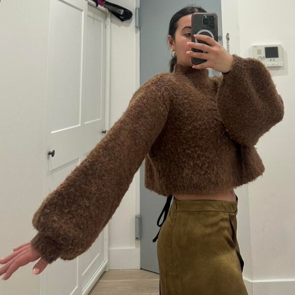Glassons Brown Turtleneck Balloon Sleeve Cropped Sweater Pullover Top - Picture 6 of 8